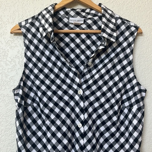Vintage Jaclyn Smith Collared Tank Top Button Down Gingham Black and White sz 18 - Picture 6 of 11